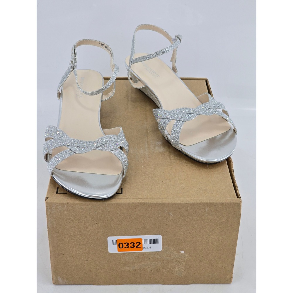 Benjamin Walk Touch Ups Women 11 Silver Glitter Rhinestone Wedge Sandal -VG